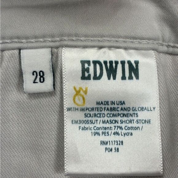 NWT EDWIN Mason Short Slim Chino Shorts Stone Tan Men’s Size 28 - Picture 5 of 7